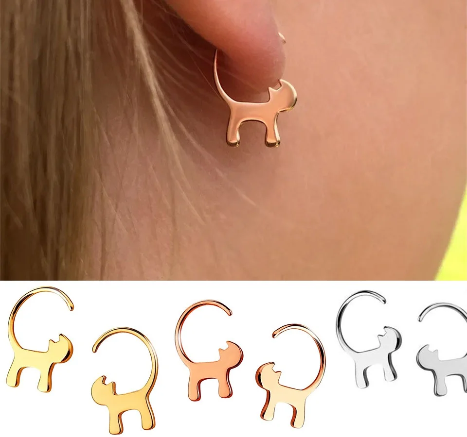 Stainless Steel Cats Earrings Gift For Cat Lovers,cat Love Earrings