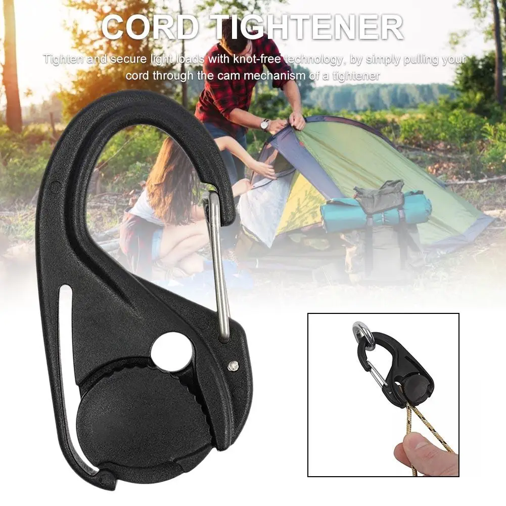 

Rope 2MM-5MM Card Lanyard Hook Fixture Cord Tightener Lightweight Plastic Tie Down Cam Mechanism With Carabiner Clip Holder