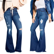 

Sexy Ripped Holes Jeans For Women High Waist Jeans Vintage Flare Jeans Patchwork Bell Bottom Jean Denim Pants Trousers Plus Size