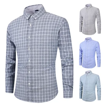 

Casual shirt men's Plaid sand wash cardigan long sleeve Fashion Business Dress Shirts Men Shirt Social Plus Size S-4XL