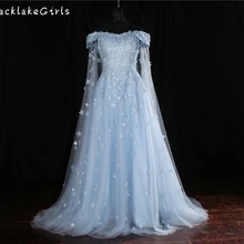 BacklakeGirls, кружевное свадебное платье с открытыми плечами, бохо, вечерние платья с шалью, рукава, сексуальный светильник, синее вечернее платье с маленьким шлейфом