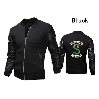 

Riverdale Zipper Standing Collar Fashion Harajuku Printed Motorcycle Leather Sleeve Jacket Men Serpents Printed Jackets