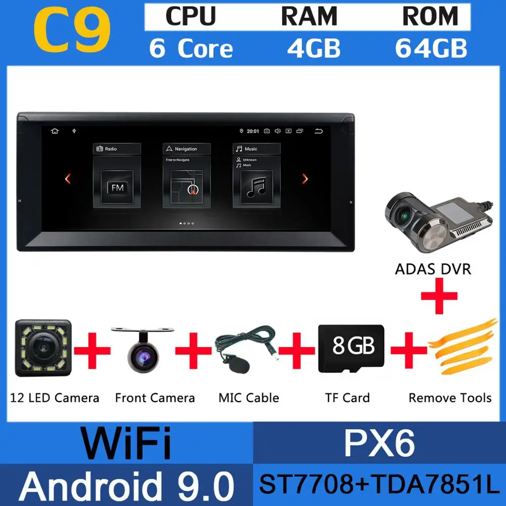 10,2" 1 din Android 9,0 PX6 4G+ 64G Автомобильный мультимедийный плеер Android Авто CarPlay радио для BMW E38 E39 E53 X5 головное устройство радио gps - Цвет: PX6 ADAS