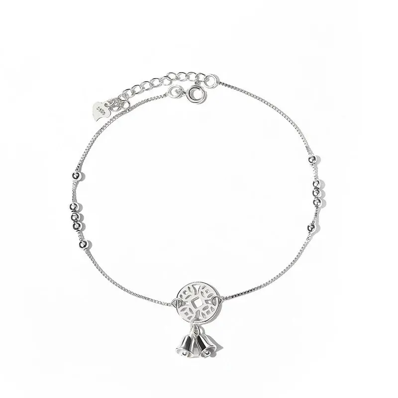 

Whole 100% Real 925 Sterling Silver Exquisiten Anklets Pendant with Two Bells Hollow Round Snake Chain Summer Ankle Modification