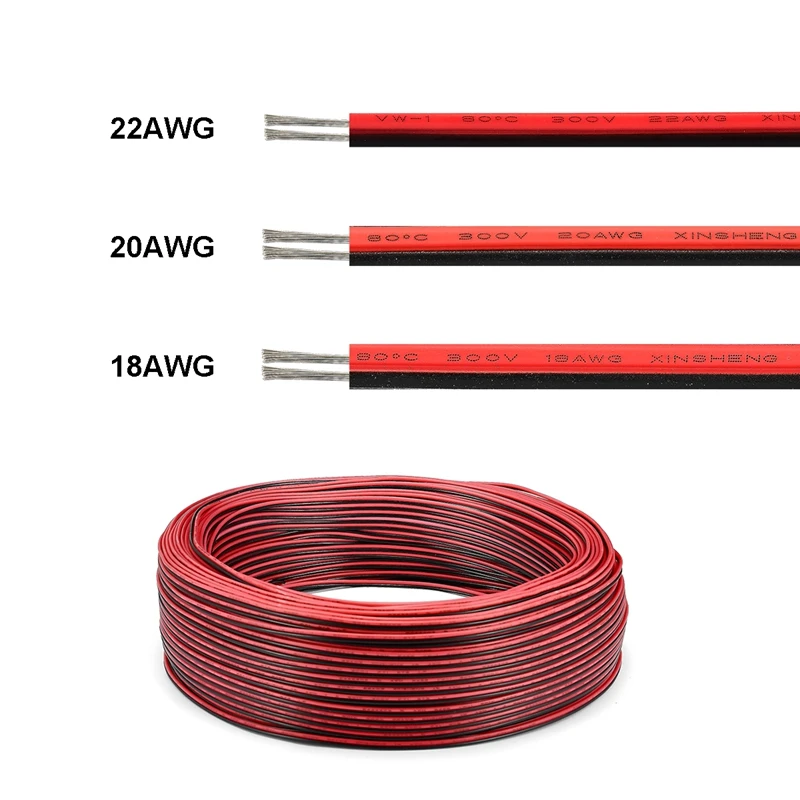 5roll 100m Led Strip Cable 2Pin Extension Wire Electric Cable Red Black Electrical Wire For Single Color 3528 5050 LED Strip