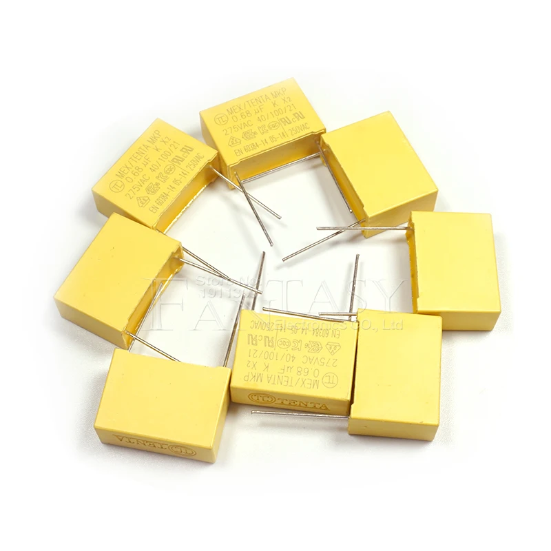 10pcs 0.68uF 10pcs capacitor X2 capacitor 275VAC 680NF Pitch 22mm X2 Polypropylene film 0.68uF polypropylene film capacitor