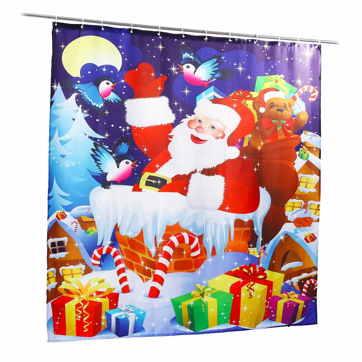Merry Christmas набор для ванной Снеговик Дед Мороз Санта колокольчик лося узор водонепроницаемый Душ шторы Туалет крышка коврик нескользящий ковер - Цвет: Bath Curtain
