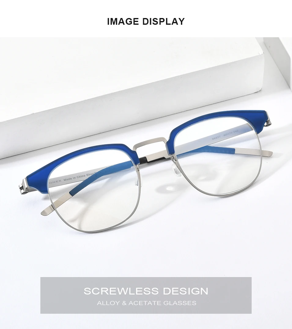 FONEX Acetatlegierung Brillengestell Herren Neues Markendesign Runde Brillen Damen Ultraleicht Schraubenlos Morten Japanische Brillen 98627 – Detail 1