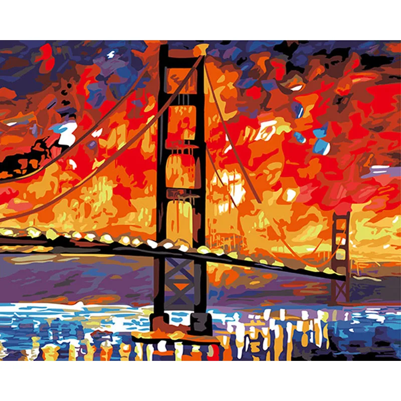 

Painting By Numbers DIY Dropshipping 40x50 60x75cm Prosperity Bridge of Hop Landscape Canvas Wedding Decoration Art picture Gift