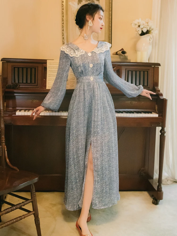 Yamdi Line Partai Vintage Lengan Panjang Gaun Wanita 2020 Boho Musim Semi Musim Panas Mewah Elegan Gaun Landasan Pacu Peter Pan Collar Vestid Gaun Aliexpress