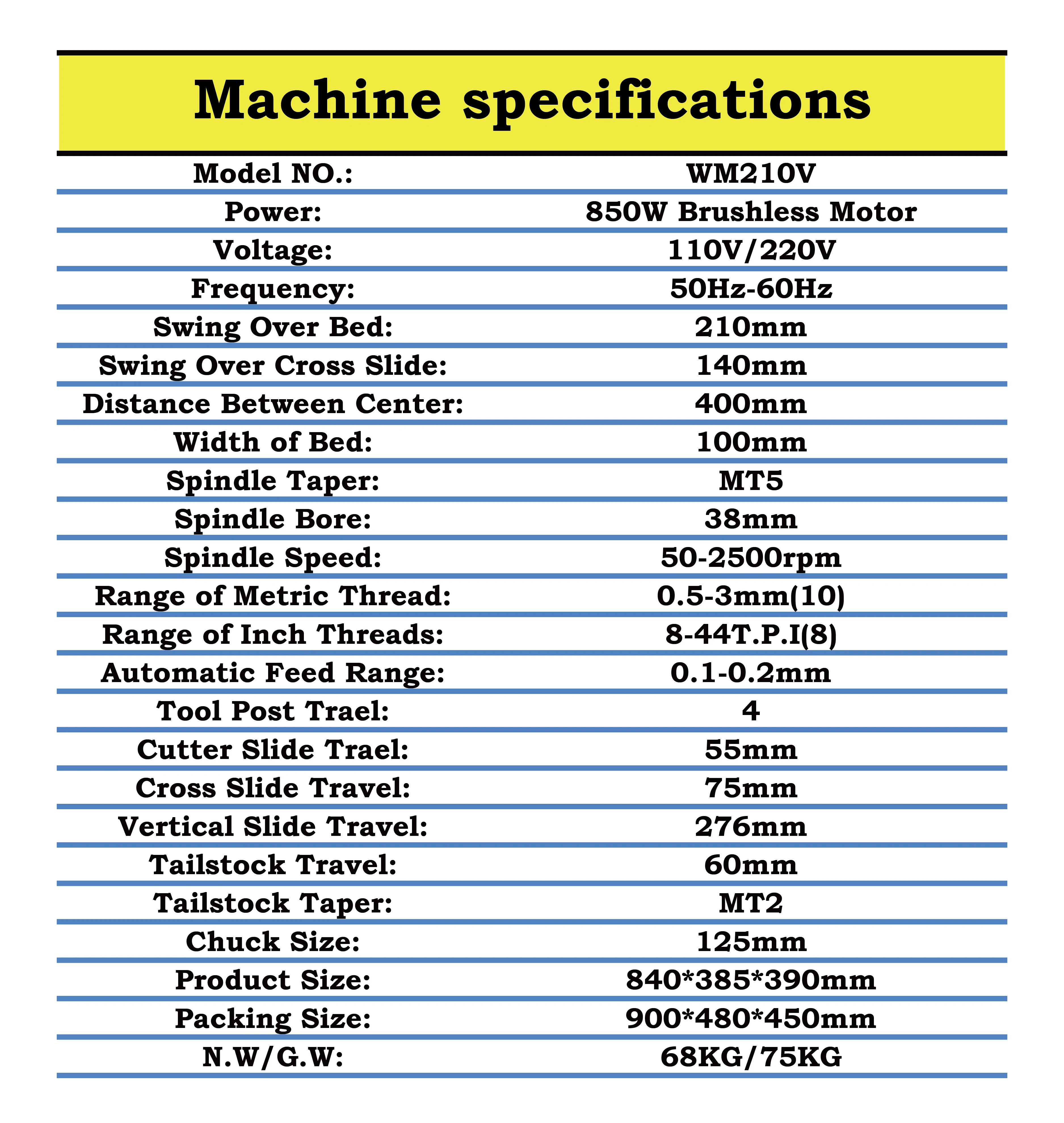 WM210V токарный станок по металлу/850 Вт бесщеточный мотор все стальные шестерни токарный станок/38 мм отверстие шпинделя+ 125 мм патрон мини токарный станок