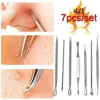 

7Pcs/Set Acne Clipper Tweezers Pimple Blackhead Remover Needles Facial Care Stainless Steel Cleaning Tools Beauty Kits