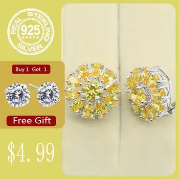 

Yellow Zircon 925 Silver Hoop Earrings for Women Party Jewelry Free Gift