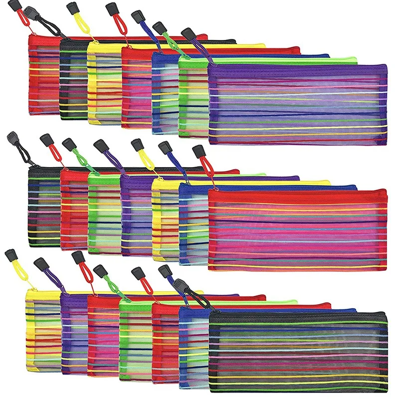 

21 Pcs Zipper Mesh Pouch To Storage Stationery Supplies Cosmetics Travel Accessories