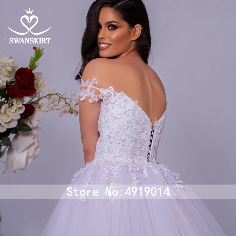 Элегантное свадебное платье с аппликацией, шикарная юбка с открытыми плечами, а-силуэт, на шнуровке, на заказ, свадебное платье принцессы, robe de mariee EX01