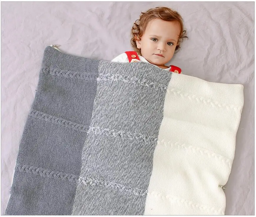 Winter knit baby blanket toddler baby swaddling sleeping blanket newborn envelope swaddle thick zipper anti-kick sleeping bag