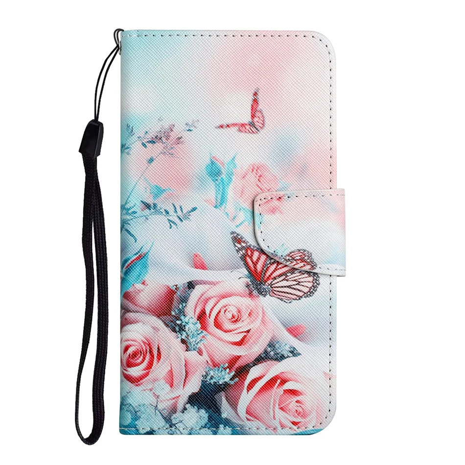 Cute Flower Cat Painted Leather Flip Case For Samsung Galaxy S8 Plus S9 S10 S20 S21 S22 Ultra Wallet Card Holder Phone Cover galaxy s22+ wallet case