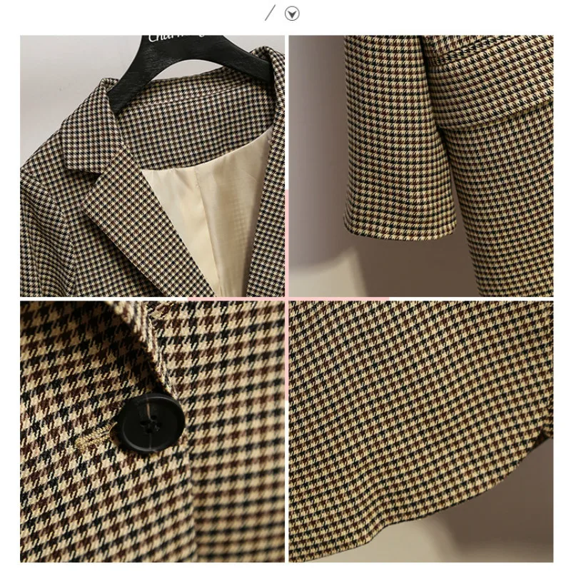 Высокое качество, большие размеры, женские XL-5XL, женские куртки, новинка, Повседневный Ретро стиль, клетчатый женский Блейзер, пальто, женский костюм