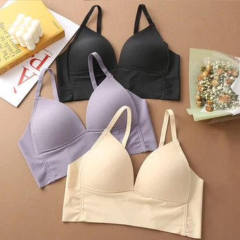 

Women Seamless Sexy Bras Wirefree Bralette Push Up Lingerie Tube Top Soft Ice Silk Underwear Female French Style Intimates #F