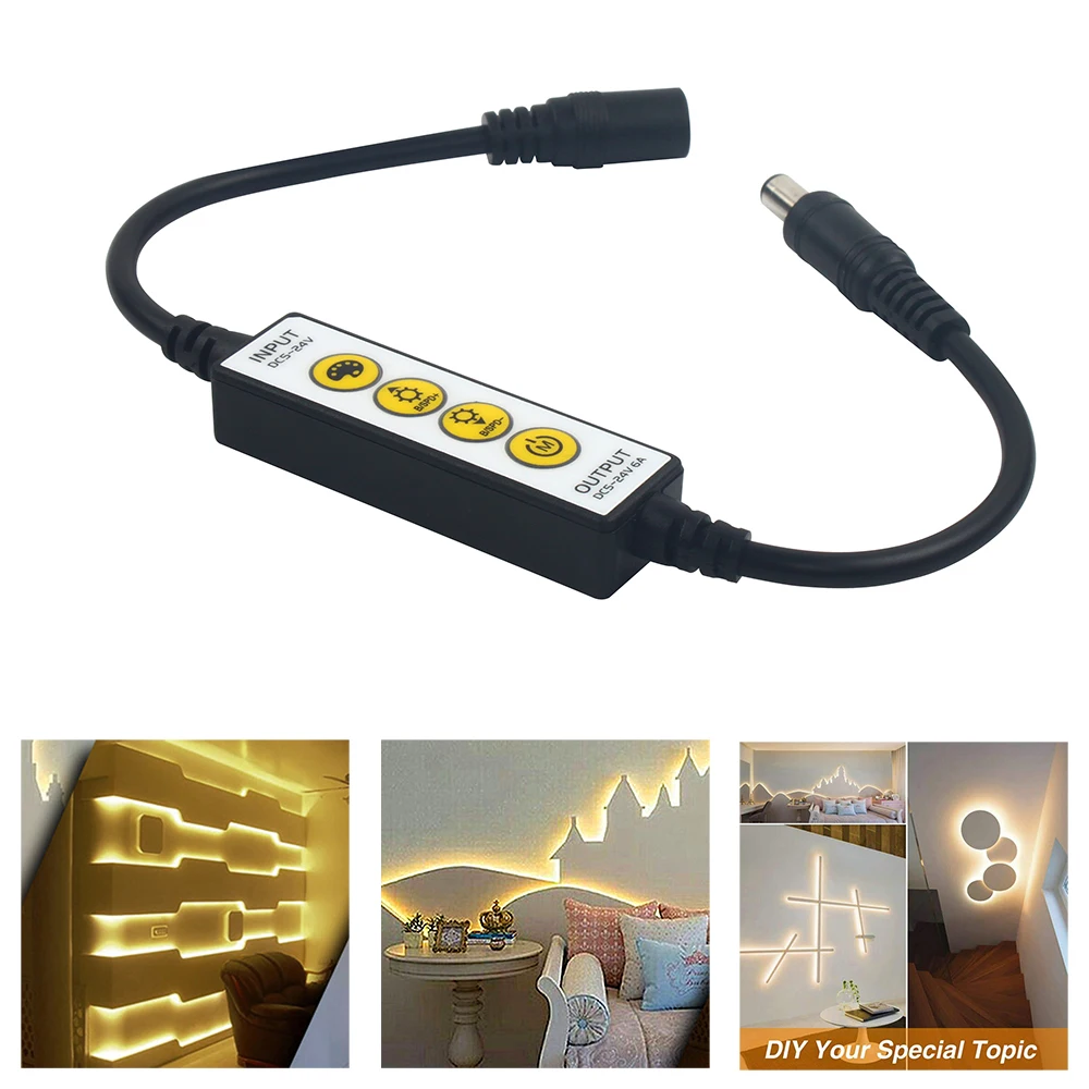 

1Pc Mini Single Color On-Line Led Controller Led Dimmer DC5-24V Switch For 5050 3528 2835 Single Color Led Strip