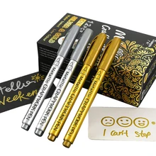 12 sztuk srebrne złoto DIY metalowe rękodzieło długopis wodoodporny uczeń szkic Graffiti Hook Liner Pen permanentny Marker do malowania piśmienne tanie tanio CN (pochodzenie)