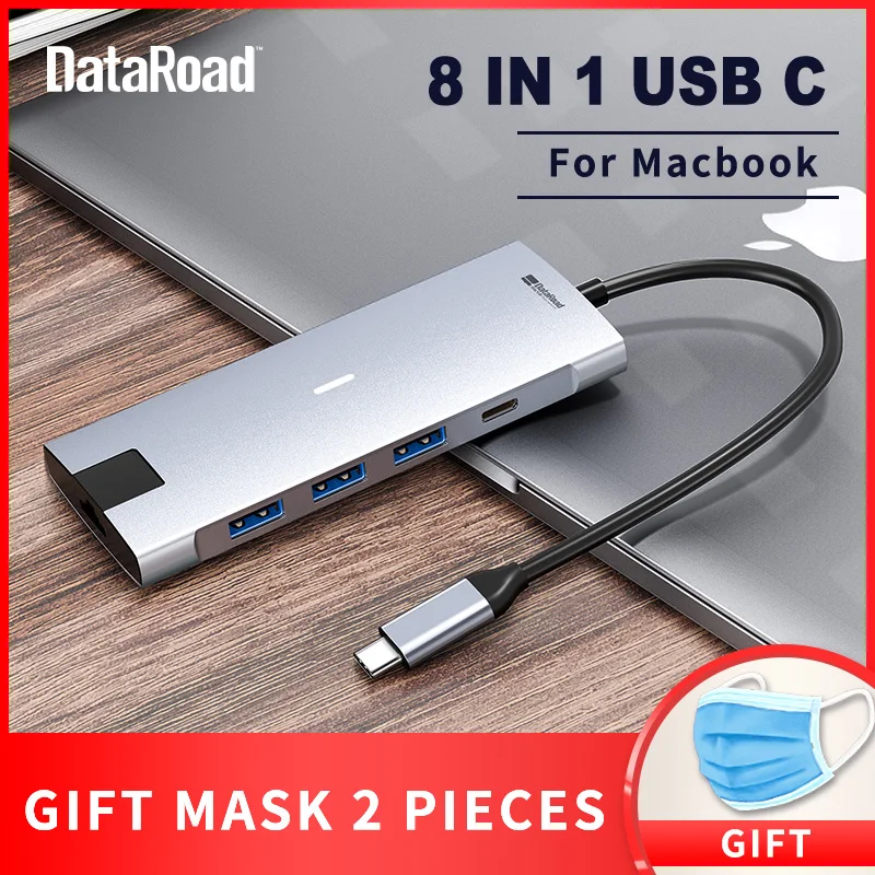 

DataRoad 8 in 1 USB HUB Type C to Multi USB 3.0 HDMI RJ45 Adapter Dock For Laptop MacBook Pro USB PD 3.1 Splitter Port OTG QC4.0