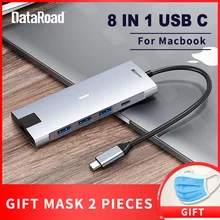 DataRoad 8 in 1 USB HUB Type C to Multi USB 3.0 HDMI RJ45 Adapter Dock For Laptop MacBook Pro USB PD 3.1 Splitter Port OTG QC4.0