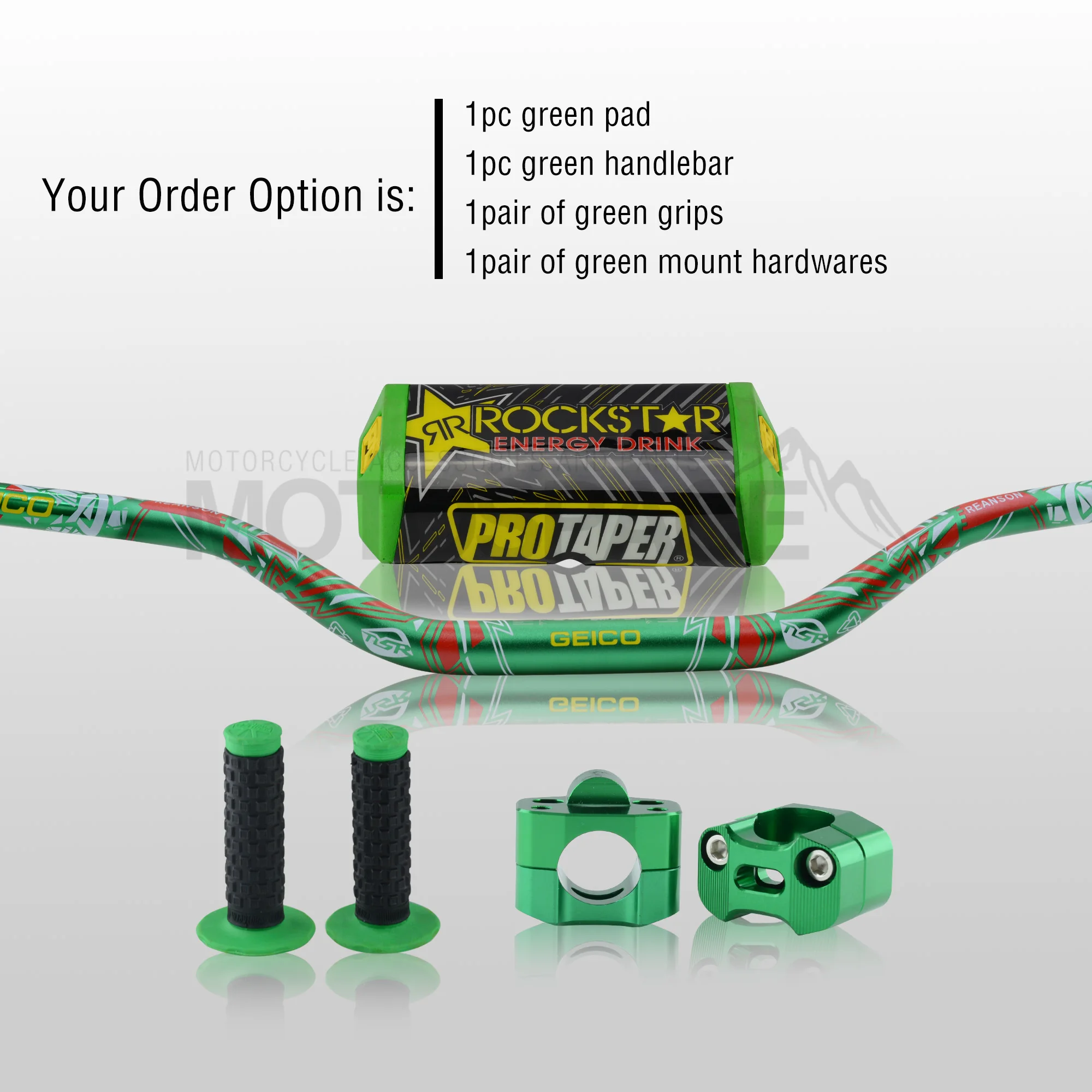 Green Full Kit Руль для Pro Taper Pack Bar 1-1/" Phantasy ручка бар колодки ручки Pit Pro Гонки Грязь велосипед ямы мотоцикл с адаптер cnc - Цвет: Green Full Kit