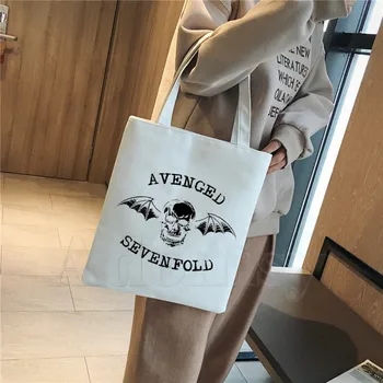

Print Skull Avenged Sevenfold Rock Print Reusable Shopping Bag Women Canvas Tote Bags Printing Eco Bag Shopper Shoulder Bags
