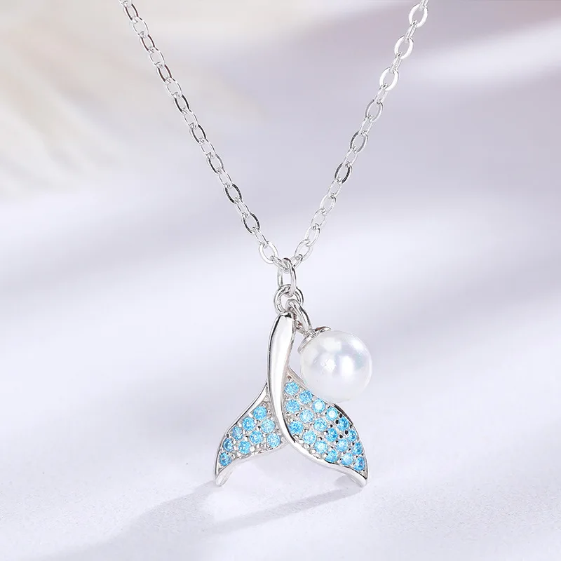 

Blue Whale Tail Pearl Necklace 925 South Korea Dongdaemun Accessories Versatile Girl'S Popular Choker New Products