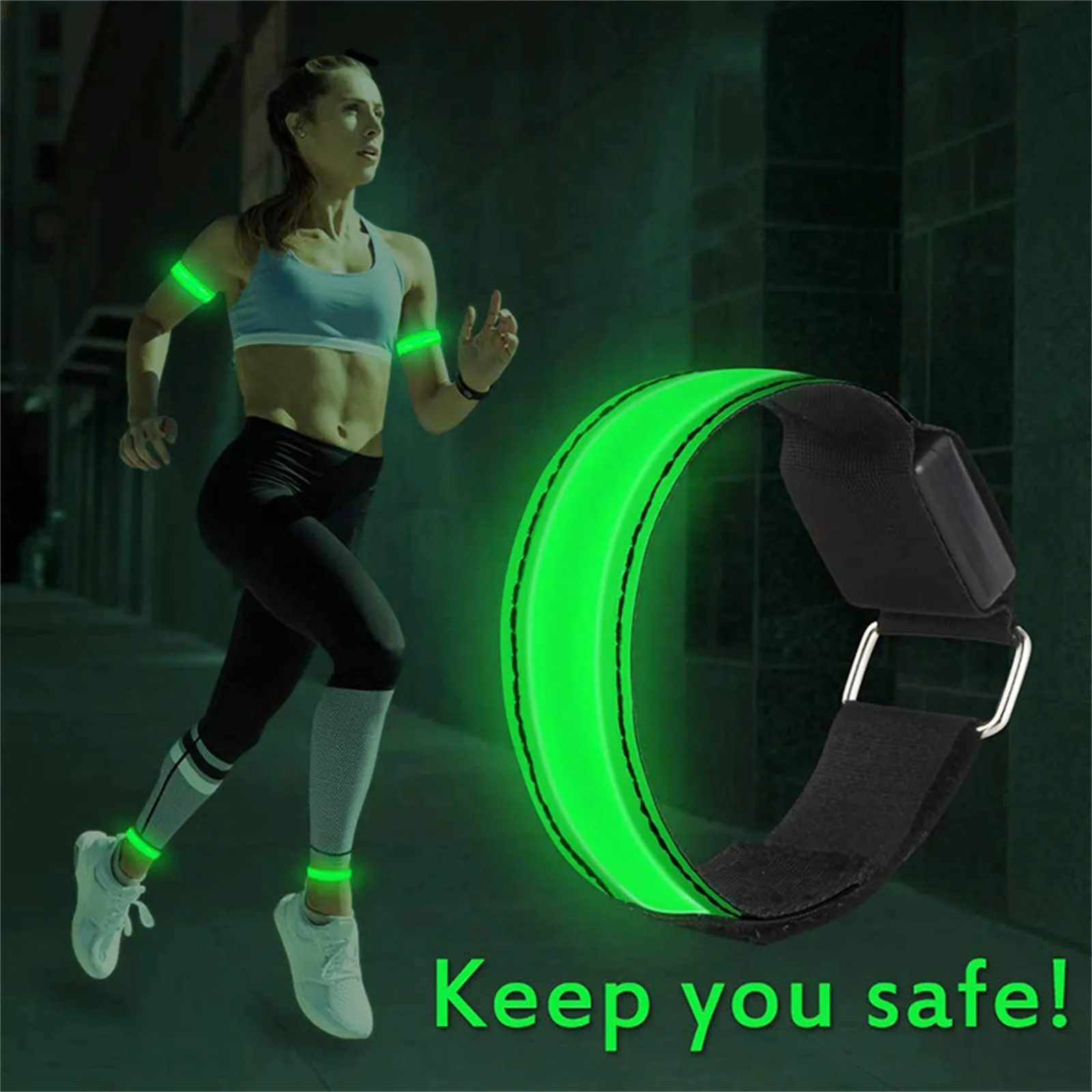 

LED Armband Adjustable Wristband Reflective Flashing Strips Ankle Glow Bracelet Safety Light for Night Jogging Walking Biking