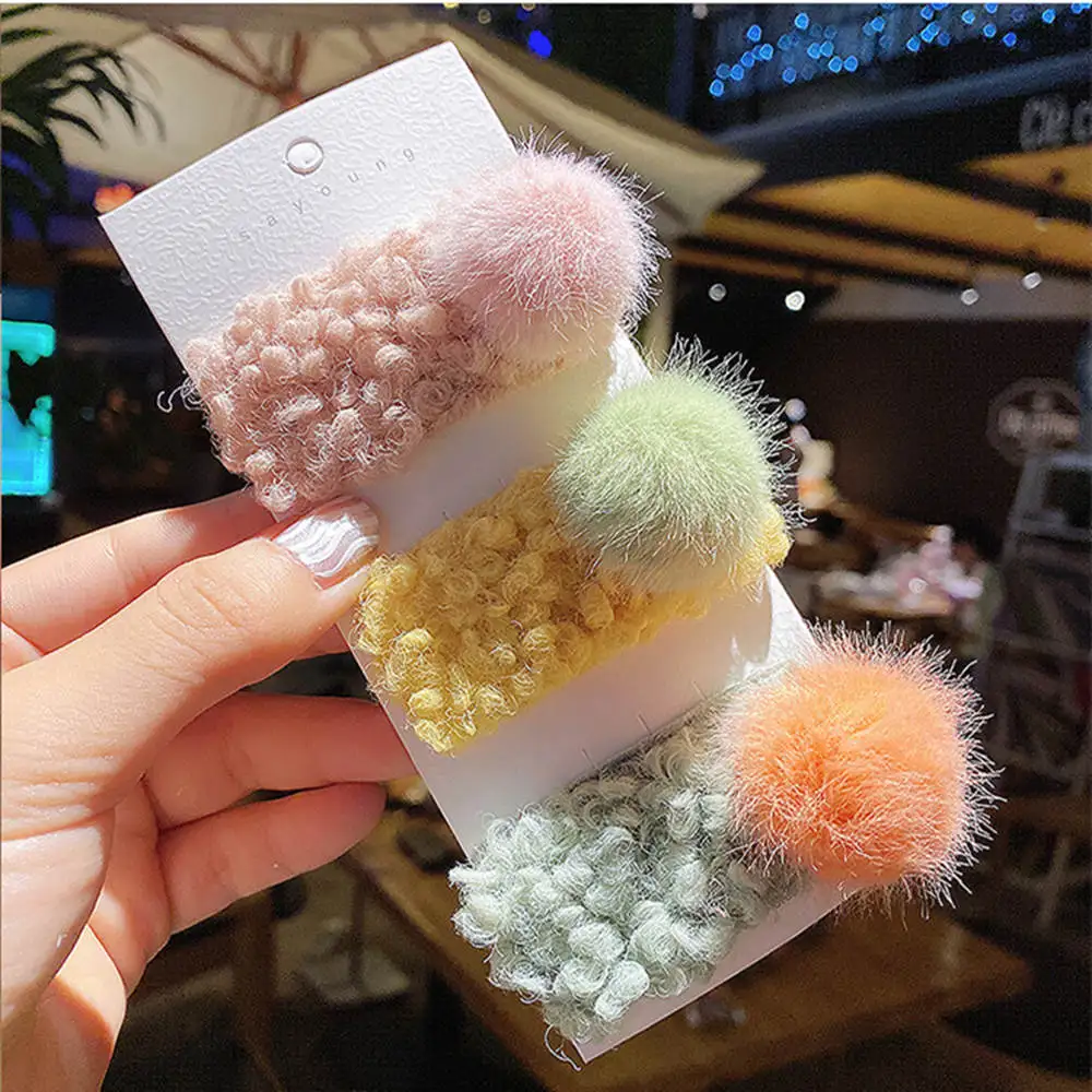 5Pcs/Lot Wool ball hairpin BB Hair Clips For Girls Candy Pom Ball Hairpins Barrettes Kids Child Gifts Hairpins Hair Accessoires