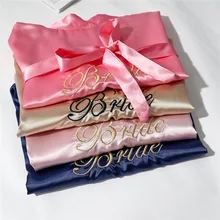 Свадебный халат для невесты и подружки невесты, кимоно, халат, Повседневная атласная короткая Домашняя одежда, ночное белье, шелковистый пеньюар