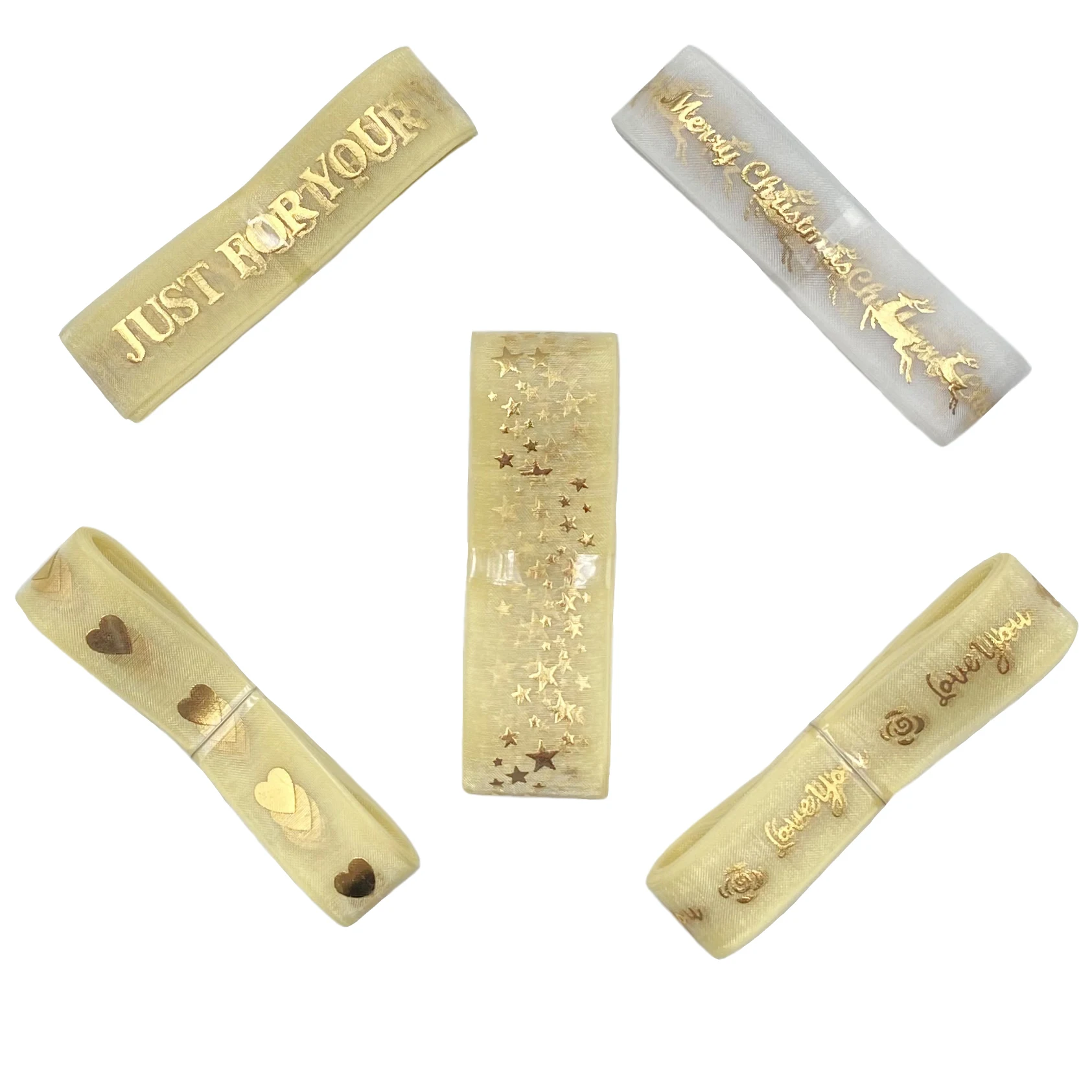 

4.5M Christmas/Heart/Love You/Stars Printed Organza Ribbon For Wedding Decoration Valentine Birthday Gift Packaging DIY Craft