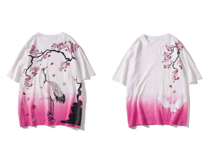 Crane Flowers Print Tshirts 1