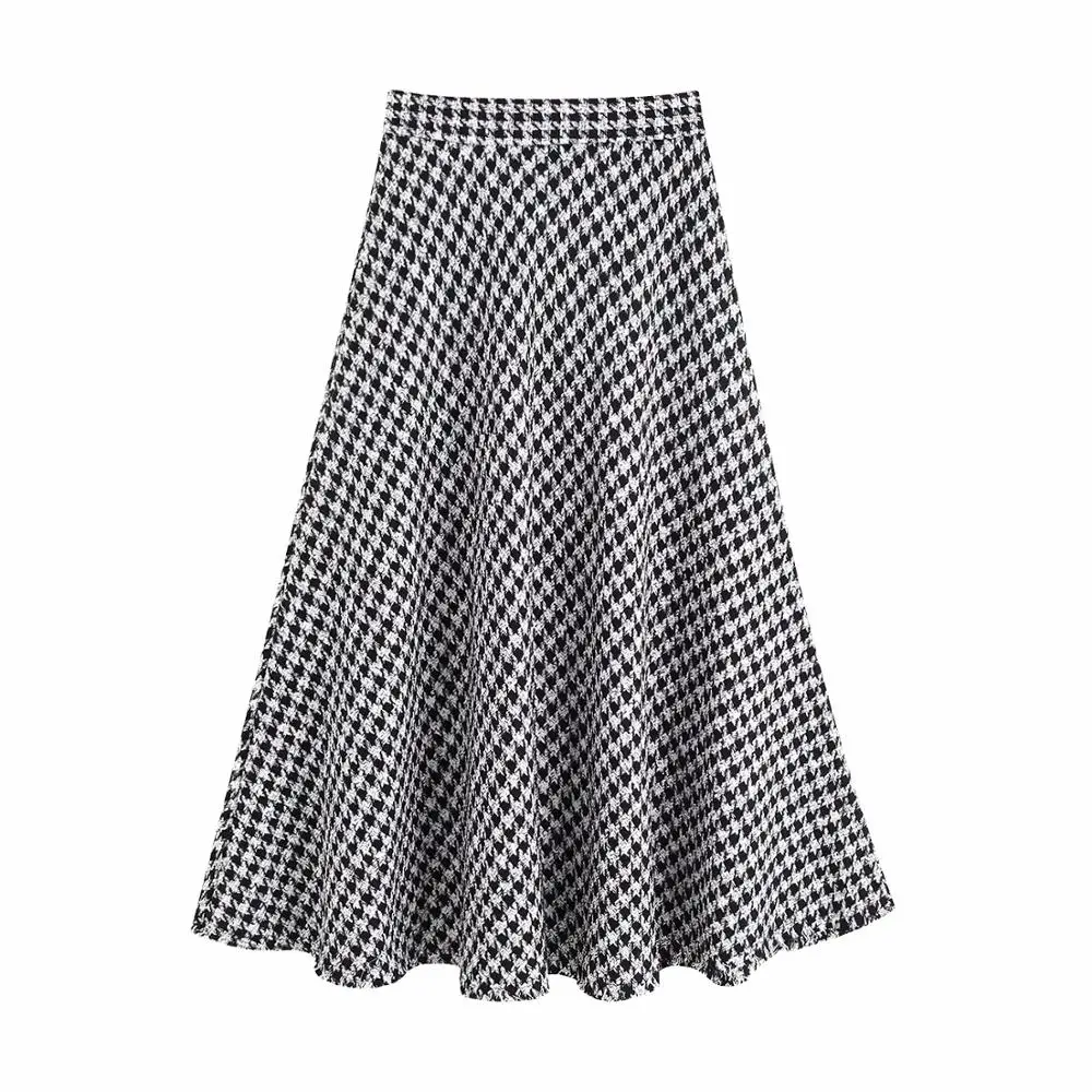 Увядший фон в английском стиле элегантное винтажное твидовое с рисунком «гусиные лапки», с высокой талией, а-силуэт, миди юбка женская faldas mujer moda длинные юбки для женщин