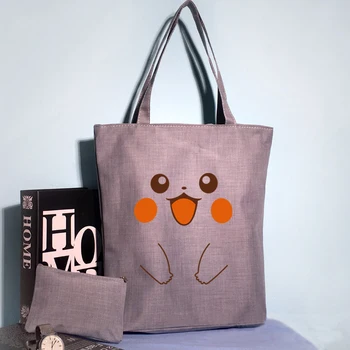 

Two-piece Printed Simple Casual Trend Men Women Multi-function Canvas Large Bag Cute Kawaii Pikachu Bag Girl Boy Student Bag