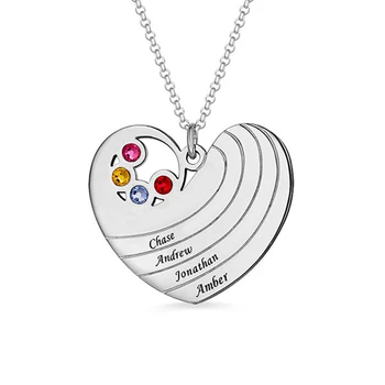 

Uonney Wholesale Customized Heart-Shaped Family Necklace With Birthstone And Engraved Name Valentines Gift