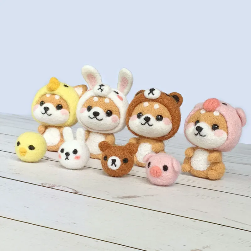 

Cute Shiba Inu Puppy Dog Nonfinished Handicraft DIY Wool Felt Strawberry Creative Gift Craft Toy Doll Poked Material Package Set
