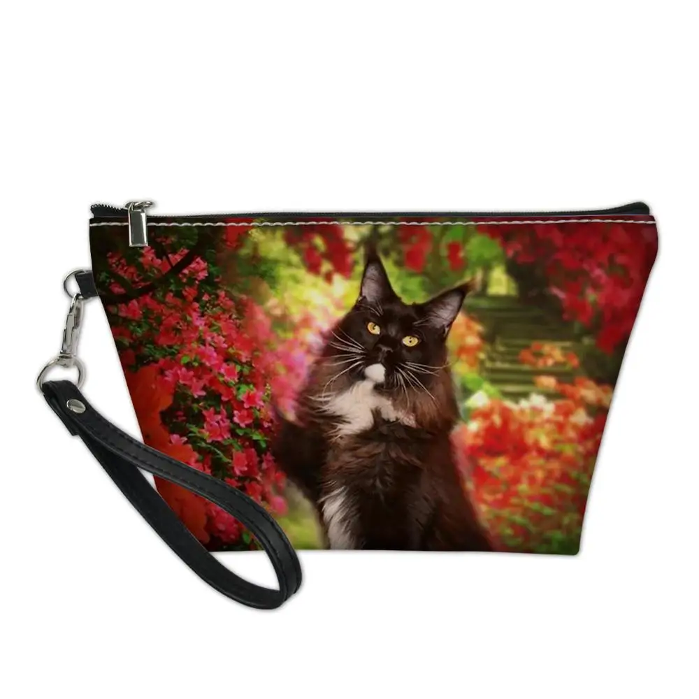 HaoYun PU Leather Women's Cosmetic Bags Flower Black Cats Pattern Travel Make Up Necessaries Cartoon Animal Pouch Toiletry Kit | Багаж и