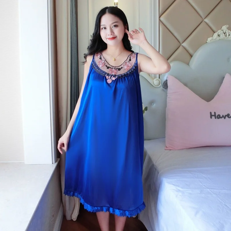 Large Sexy Night Dress Ice Silk Satin Sleepwear Female Nightgown Women  Sleeping Dresses Plus Size Night Shirts