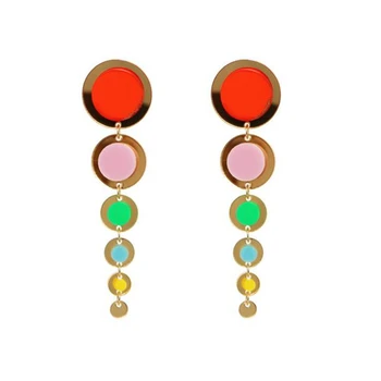 KUGUYS Golden Colorful Acrylic Round Long Tassel Drop Earrings for Women Trendy Jewelry Fashion Gift Hyperbole Accessories