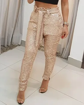 

Women Sexy Sequin Belt High Waist Pants Fashion Women Nightclub Wear Pencil Pants Female Long Trousers Clothing