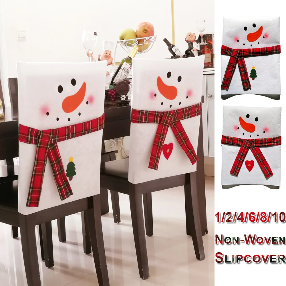 

1/2/4/6/8 Pcs Christmas Chair Cover Non-Woven Snowman Pattern Banquet Couple Slipcover Dining Chair Cover Gifs Decoration