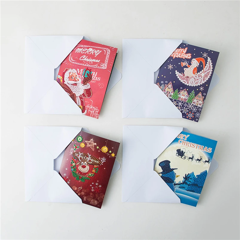 4pcs Christmas Greeting Card DIY Special Diamond Painting Embroidery Greeting Card Birthday Christmas Gift Navidad 40OCT706