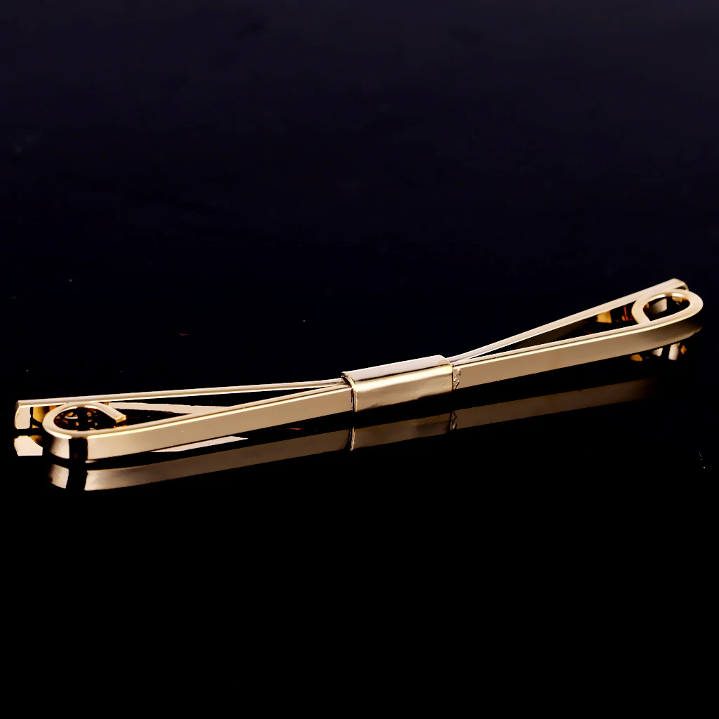 2Pcs Mens Gold Necktie Tie Clip Bar Clasp Cravat Pin Skinny Brooch Collar
