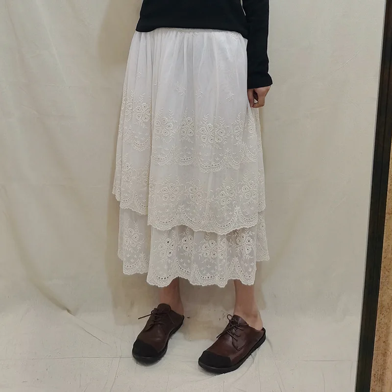 

A Few Slices of 2020 Spring New Style MORI Series Double Layer Irregular A- line Skirt Loose And Plus-sized Gauze Embroidered Sk
