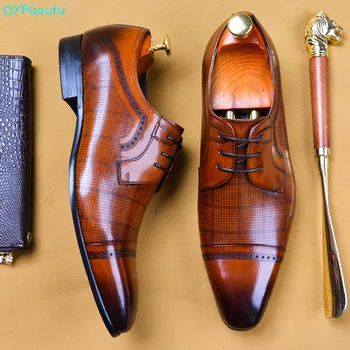 

QYFCIOUFU Italian Brand Genuine Leather Business Men Dress Shoes Retro Wedding Business Oxford Shoes For Men Lace Formal Shoes