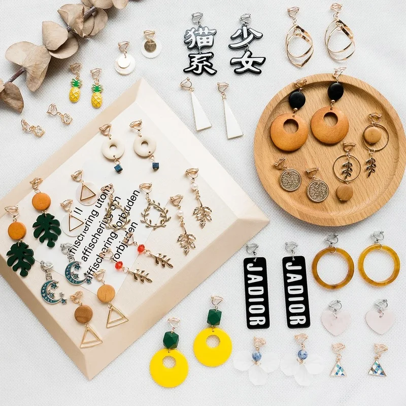 

Multiple Styles Collection Jewelry Korean Fashion Creative Geometric Leaves Clip Earrings Personality Girl Women's Accessories 2