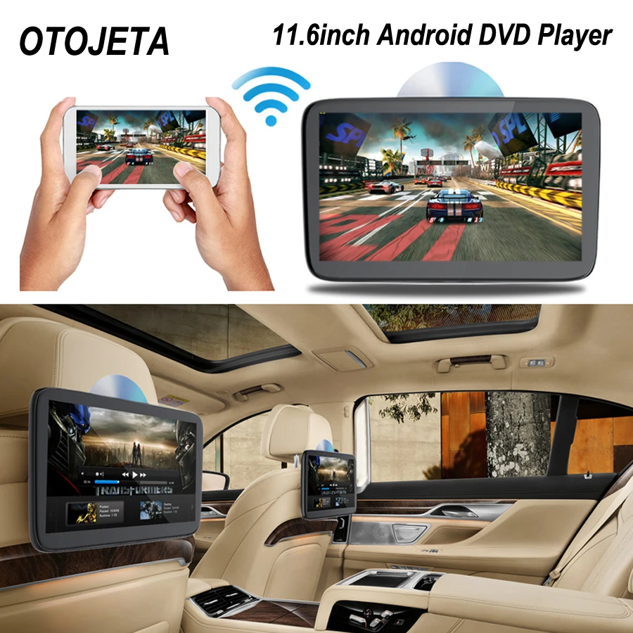 Автомобильный мультимедийный плеер OTOJETA, 11,6 дюйма, IPS сенсорный экран, Android, DVD, видео плеер, подголовник, монитор, Smart Airplay, miracast, Wi-Fi, заднее сид... Автомобильный мультимедийный плеер OTOJETA, 11,6 дюйма, IPS сенсорный экран, Android, DVD, видео плеер, подголовник, монитор, Smart Airplay, miracast, Wi-Fi, заднее сид...